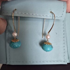 Ross-Simons Gold and Turquoise Earrings with Pearl Accent